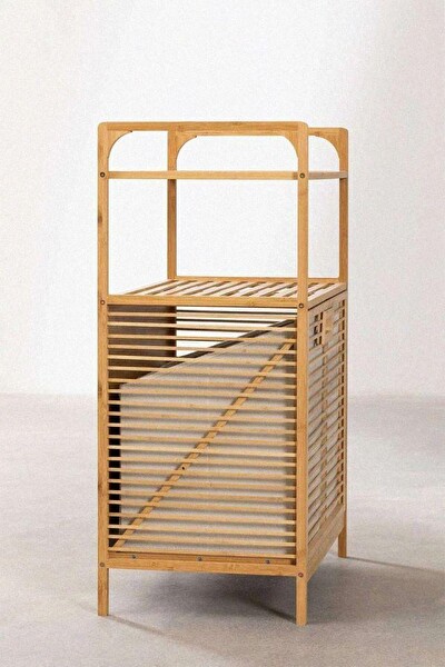 DigitHome Bambu XL Kirli Sepetli 2 Raflı Çok Amaçlı Banyo Düzenleyici Çamaşır Sepeti Organizer DB-0004