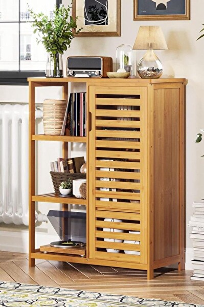 DigitHome Bambu Masif 3 Raflı Tek Kapaklı Çok Amaçlı Düzenleyici Organizer Dolap DB-0005