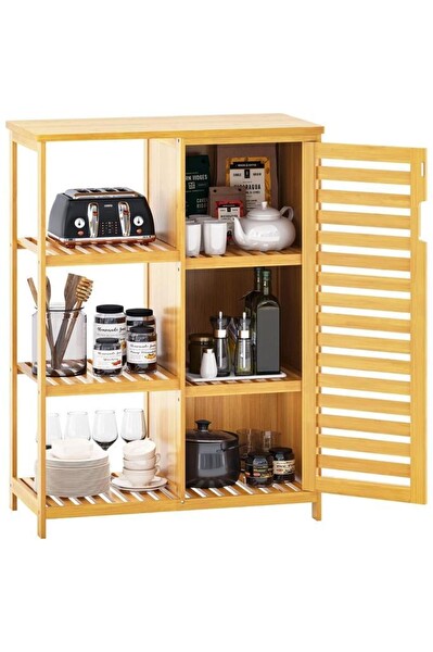 DigitHome Bambu Masif 3 Raflı Tek Kapaklı Çok Amaçlı Düzenleyici Organizer Dolap DB-0005