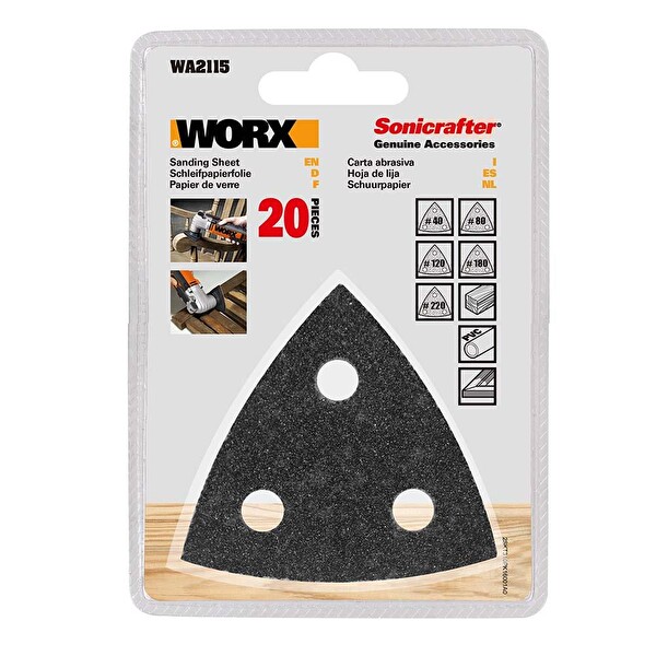 Worx WA2115 20 Parça Çok Amaçlı Zımpara Makinası Cırtlı Universal Yedek Delikli Zımpara Kâğıdı Seti