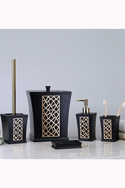 By Selim Mirage Siyah Altın 5 Parça Polyester Banyo Seti