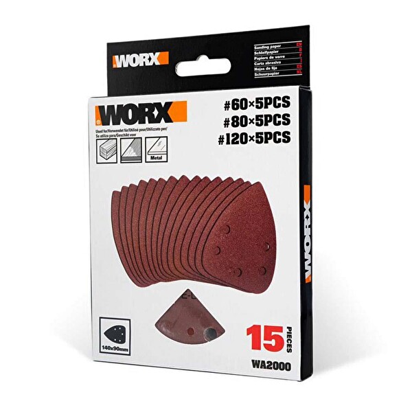 Worx WA2000 140x90 MM 60-80- 120 Kum 15 Parça Cırtlı Universal Mouse Zımpara Kağıdı Seti