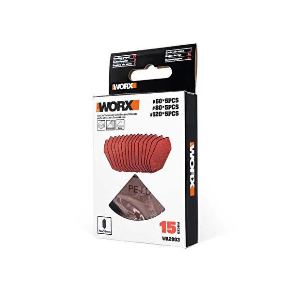 Worx WA2003 76x30 MM 60-80-120 Kum 15 Adet Cırtlı Universal Mouse Parmak Zımpara Kağıdı Seti