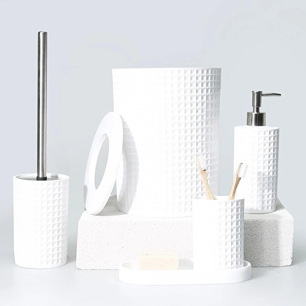 By Selim Neptune 5 Parça Polyester Banyo Seti Beyaz