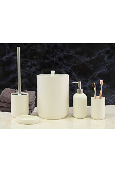 By Selim Elegance Krem 5 Parça Polyester Banyo Seti