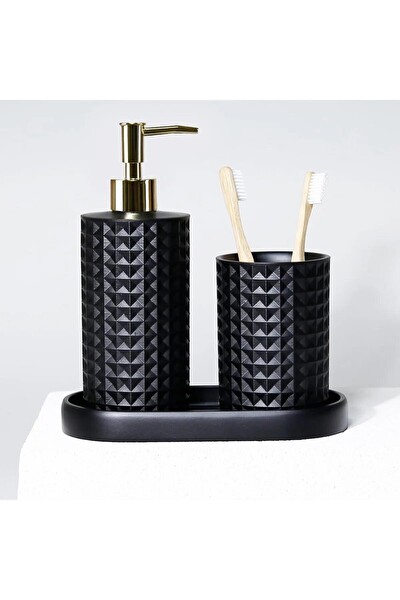 By Selim Neptune Siyah 5 Parça Polyester Banyo Seti