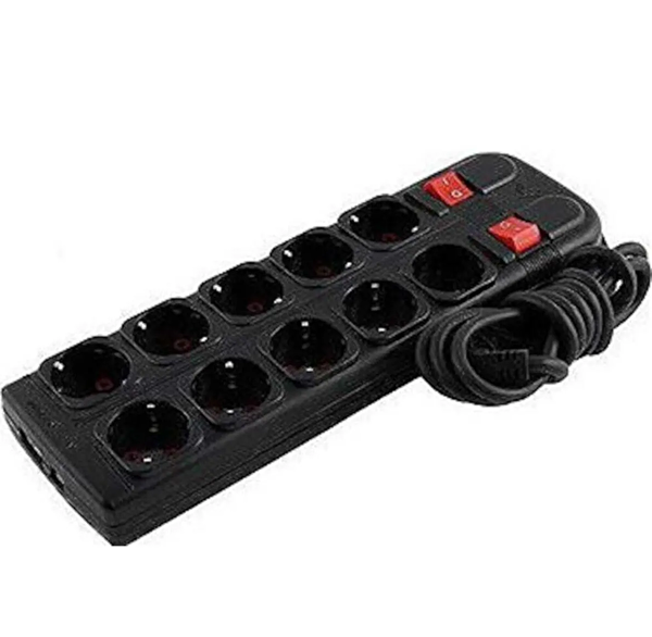 Flagen 5+5 10'lu 5 Metre Kablolu Anahtarlı Grup Priz Siyah SİSTEM 2000