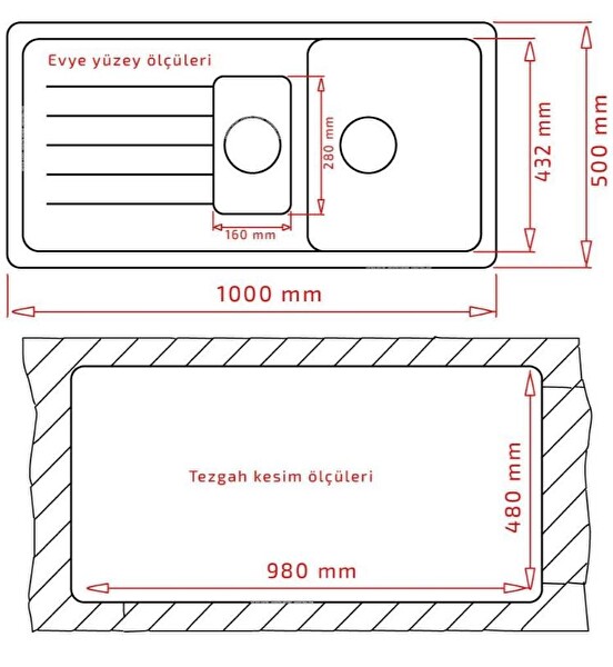 Ukinox Valente D-150L Siyah Granit Eviye