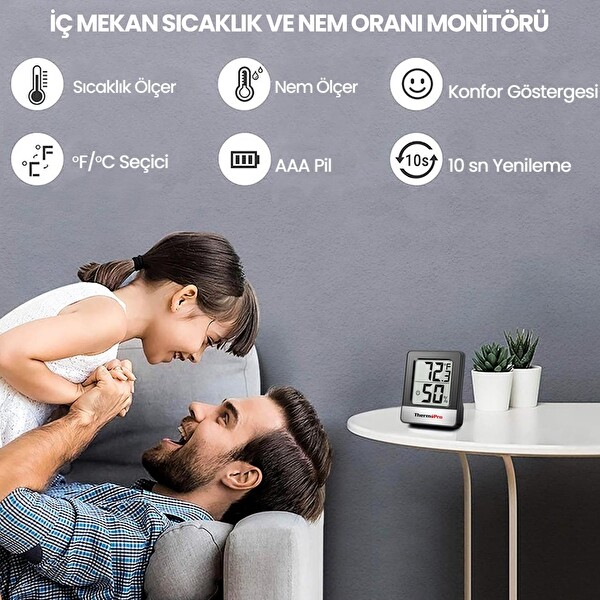 ThermoPro TP49B Mini İç Mekan Dijital Sıcaklık ve Nem Ölçer Termometre 2 Adet