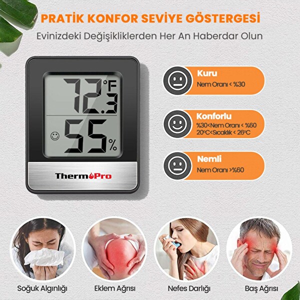 ThermoPro TP49B Mini İç Mekan Dijital Sıcaklık ve Nem Ölçer Termometre 2 Adet