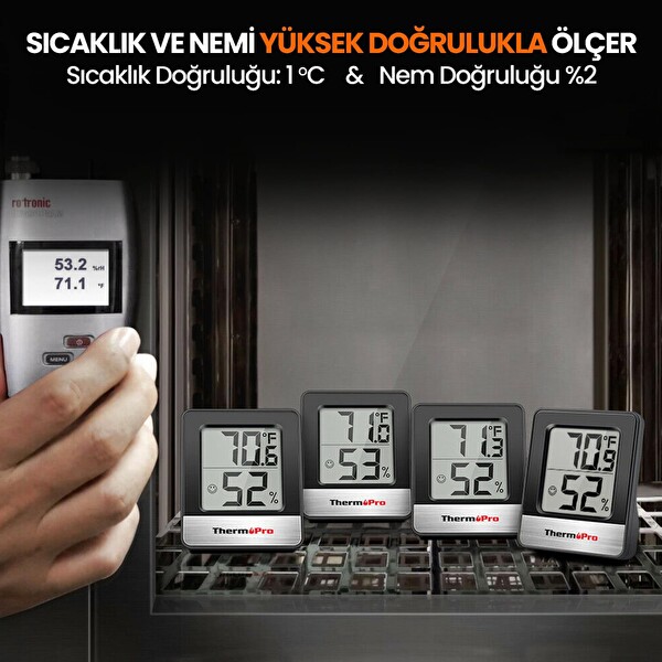 ThermoPro TP49B Mini İç Mekan Dijital Sıcaklık ve Nem Ölçer Termometre 2 Adet