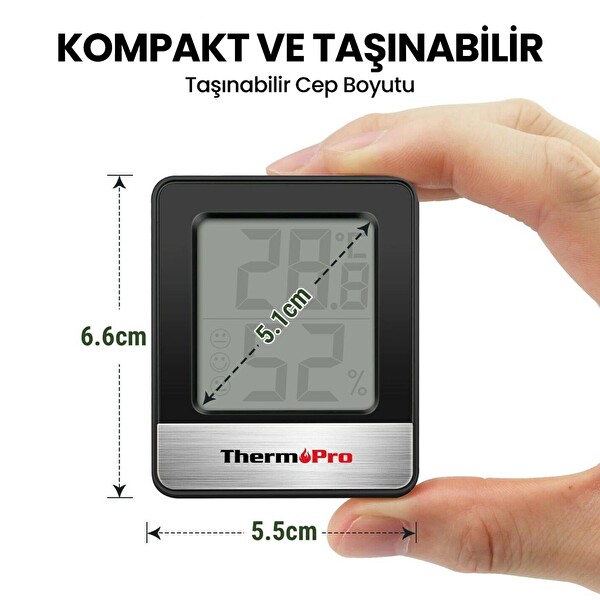 ThermoPro TP49B Mini İç Mekan Dijital Sıcaklık ve Nem Ölçer Termometre 2 Adet