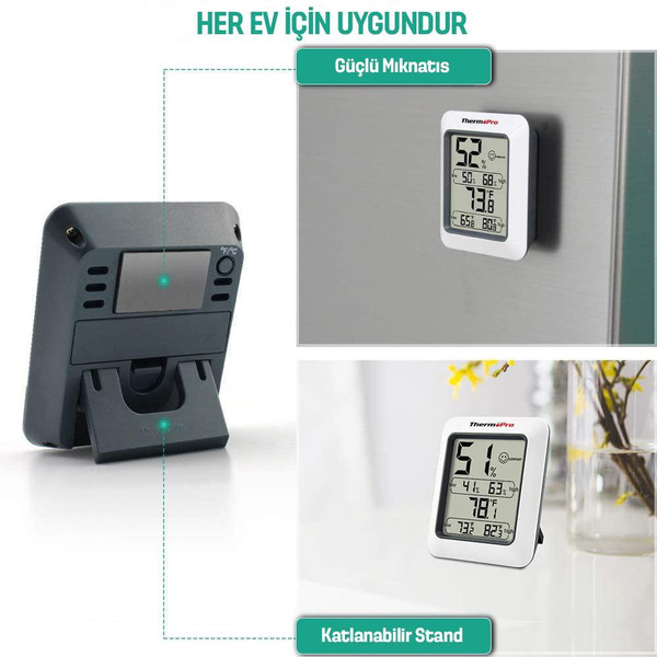 ThermoPro TP50 Termometre İç Mekan Dijital Isı ve Nem Ölçer 3 Adet