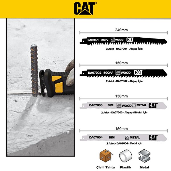 Cat DA07901 8 Parça Profesyonel Metal/Ahşap Kesme Tilki Kuyruğu Testere Ucu