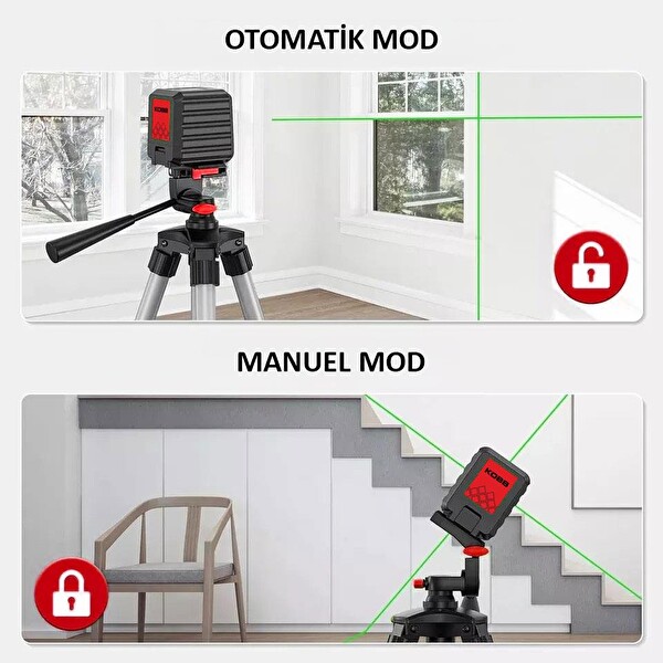 Kobb KBL90G 30 Metre Profesyonel Yatay ve Dikey Otomatik Hizalamalı Yeşil Çapraz Çizgi Lazer Distomat