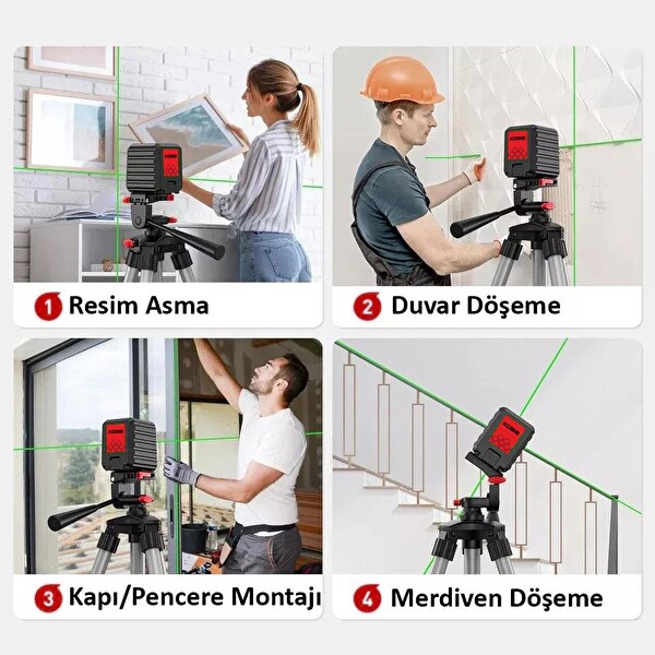 Kobb KBL90G 30 Metre Profesyonel Yatay ve Dikey Otomatik Hizalamalı Yeşil Çapraz Çizgi Lazer Distomat