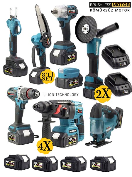 Germany Style Alman CF-85 Kömürsüz 8'li Set Kırıcı-Matkap-Dekupaj-Budama-Makas-Taşlama-Somun Sökme-Led Aydınlatma