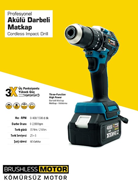 Germany Style Kömürsüz Akülü Şarjlı 5'li Set Kırıcı Delici-Taşlama-Matkap -Budama Testeresi-Somun Sökme Bijon