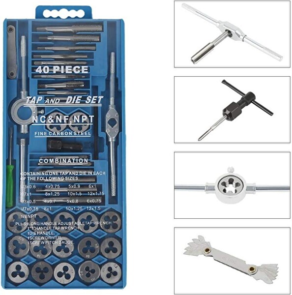 Valkyrie 40 Parça Klavuz Pafta Seti Metrik Set M3-M12 Arası 40'lı Takım