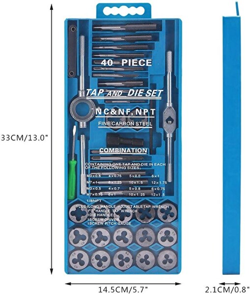Valkyrie 40 Parça Klavuz Pafta Seti Metrik Set M3-M12 Arası 40'lı Takım