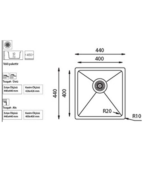 Ukinox ME 400 40x40 CM Mutfak Eviyesi