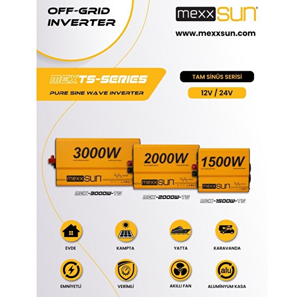 Mexxsun Tam Sinüs 12V 1500W Inverter (220V Çevirici)