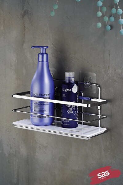 SAS Haus Yapışkanlı Paslanmaz Kristal Ayarlanabilir Raf Banyo Düzenleyici Şampuanlık Krom - Beyaz