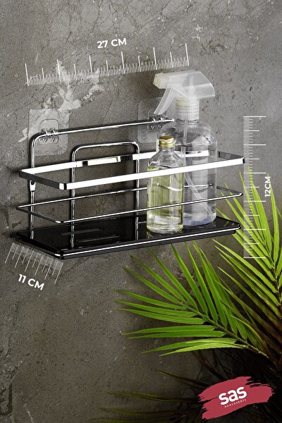SAS Haus Yapışkanlı Paslanmaz Ayarlanabilir Raf Banyo Düzenleyici Şampuanlık Krom Siyah LS-01 Ks