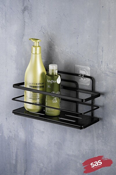 SAS Haus Yapışkanlı Paslanmaz Kristal Ayarlanabilir Raf Banyo Düzenleyici Şampuanlık Siyah LS-01 SS