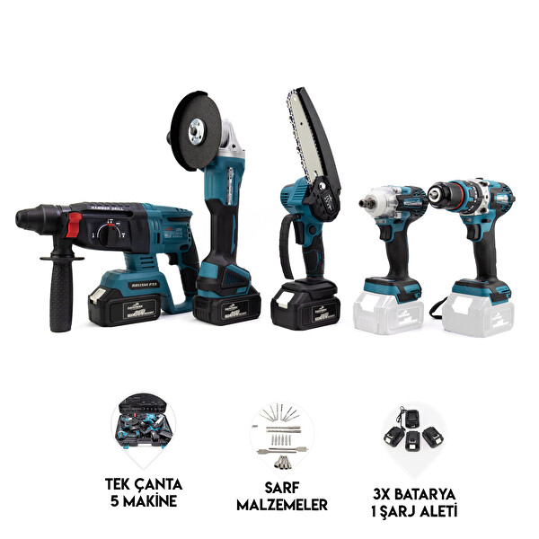 Dawreek Beşli Set MK350 (Budama testeresi 13mm Ç.Mandren-Somun Sıkma-Ş.Spiral-Ş.Hilti)