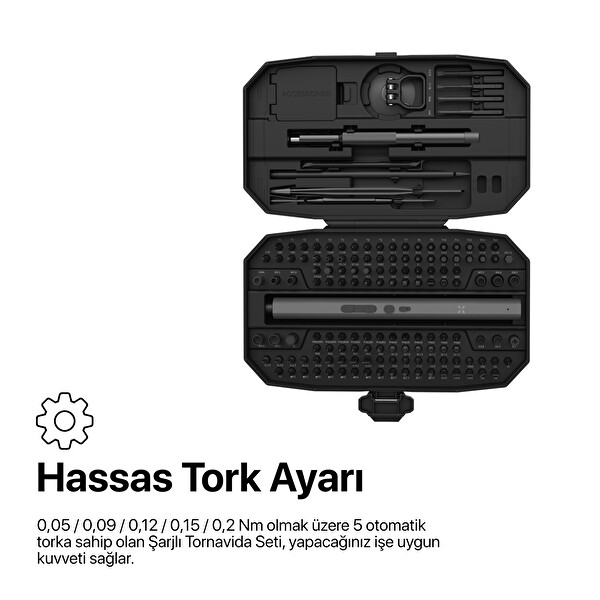 Xenon Smart Şarjlı Led Işıklı Hassas Tork Ayarlı Taşınabilir Tornavida Seti 153 Parça - X6833