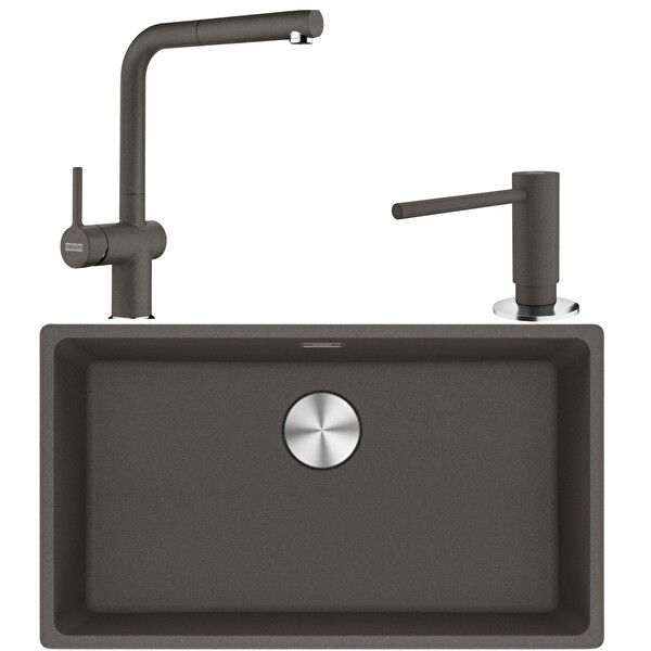 Franke Maris MRG 110-72 Granit Eviye - Active Plus Doccia 2.0 Armatür - Sıvı Sabunluk Üçlü Set Slate Gri