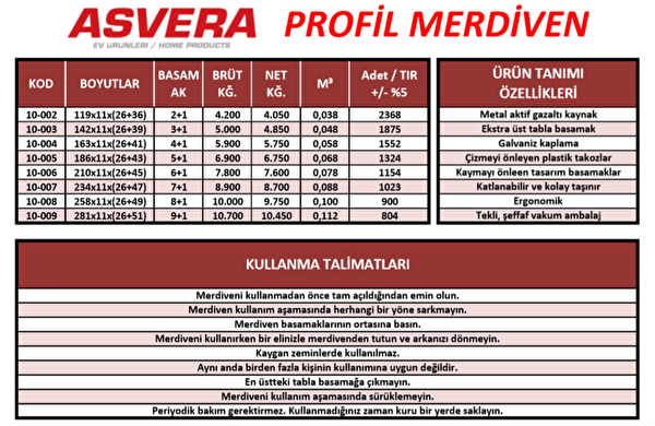 Asvera Elmas Serisi 4+1 Basamaklı Galvanizli Profil Merdiven