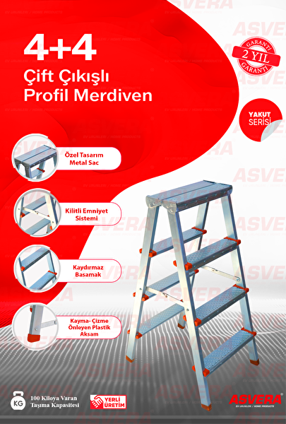 Asvera Yakut Serisi 4+4 Basamaklı Çift Taraflı Galvanizli Profil Merdiven