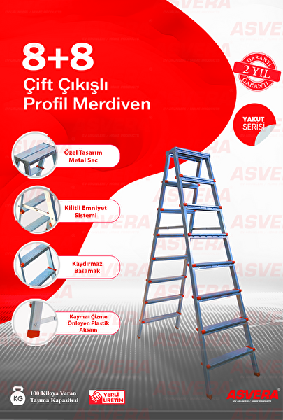 Asvera Yakut Serisi 8+8 Çift Taraflı Galvanizli Profil Merdiven
