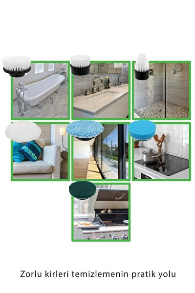 Kiwi KSC-4229 Şarjlı Döner Başlıklı Temizlik Fırçası 7 Başlıklı Uzatma Çubuklu Temizlik Makinesi