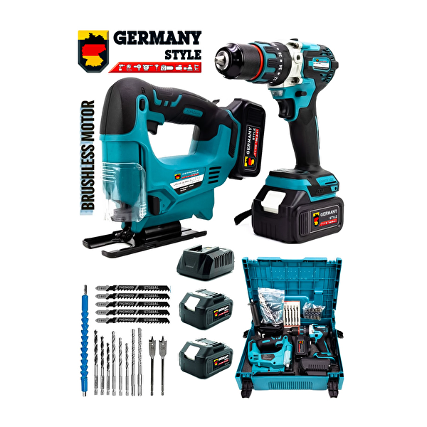 Germany Style MX-160 Çelik Mandren Akülü Vidalama Matkap-Dekupaj Testere Seti Çantalı