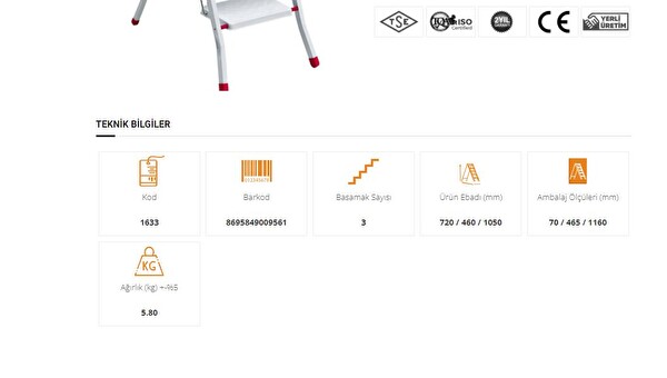 Saraylı 3 Basamaklı Metal Merdiven
