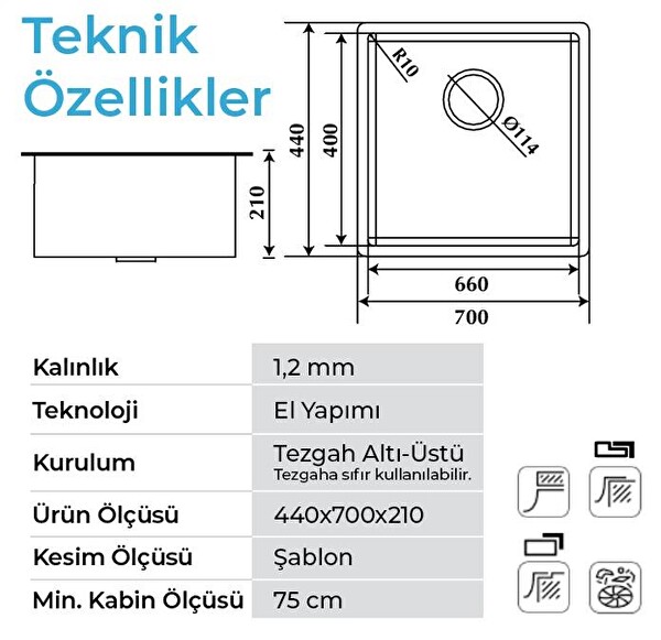 Crauf Stella 4470 PVD Füme Siyah Paslanmaz Çelik Mutfak Eviyesi