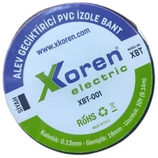 Xkoren Yeşil Alev Geciktirici PVC İzole Bant 0.13MM x 18MM x 10Y 9.14M 10 Adet