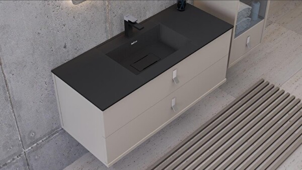 Real Stone Flatstone 60x50 Siyah Etajerli Granit Banyo Lavabosu