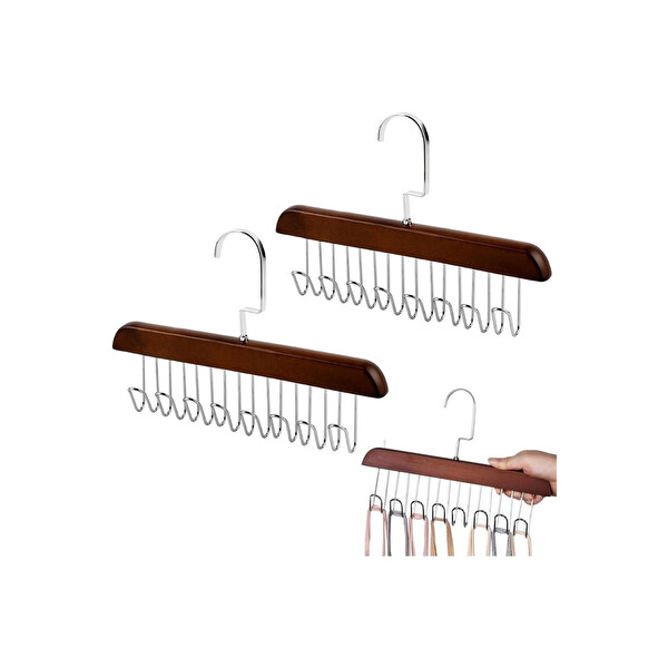 Mithra Life 8 Kancalı Kahverengi Ahşap Elbise Eşarp Kravat Kemer Çanta Askısı MIT1219