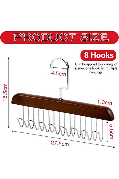 Mithra Life 8 Kancalı Kahverengi Ahşap Elbise Eşarp Kravat Kemer Çanta Askısı MIT1219