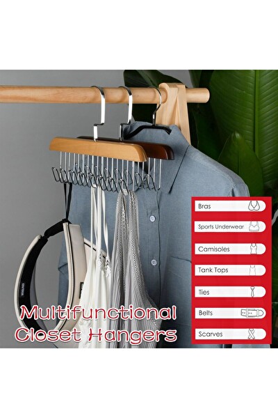 Mithra Life 8 Kancalı Kahverengi Ahşap Elbise Eşarp Kravat Kemer Çanta Askısı MIT1219