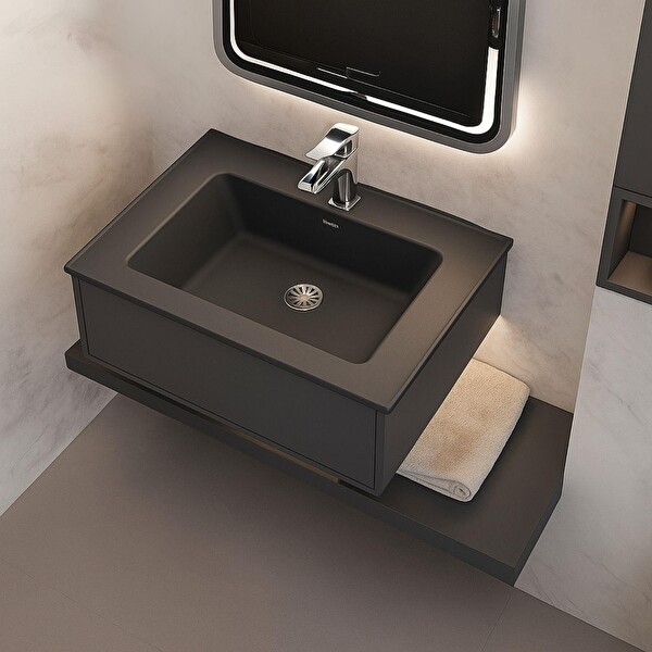 Real Stone Zenith 65 Etajerli Beyaz Granit Banyo Lavabosu 65x45