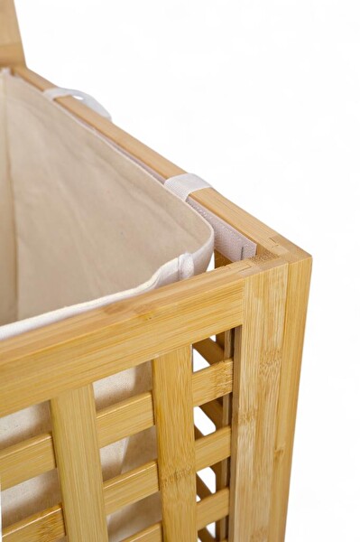 DigitHome Digithome Bambu Çamaşır Sepeti 58x40 CM Kulplu Taşınabilir Bezli DB-0042