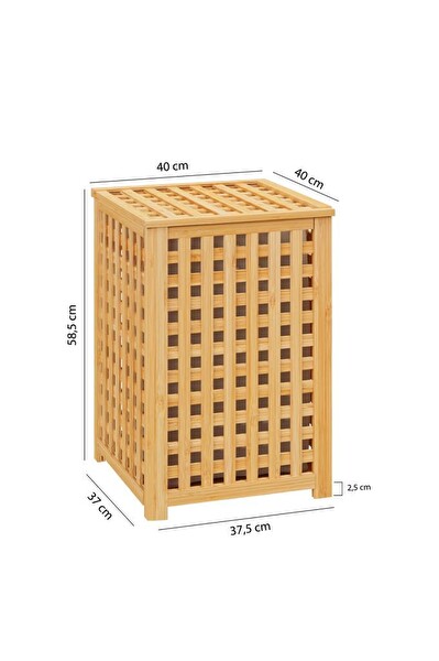 DigitHome Digithome Bambu Çamaşır Sepeti 58x40 CM Kulplu Taşınabilir Bezli DB-0042