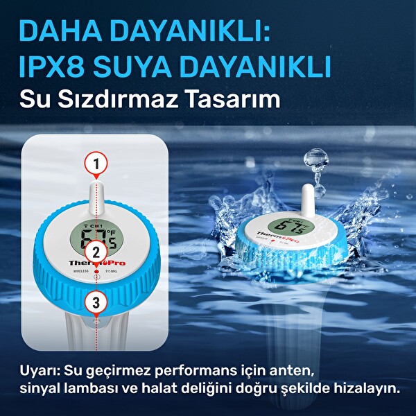 ThermoPro TP211B Yüzen Kablosuz Su Geçirmez Sensör-Monitör Havuz Sıcaklık Termometresi