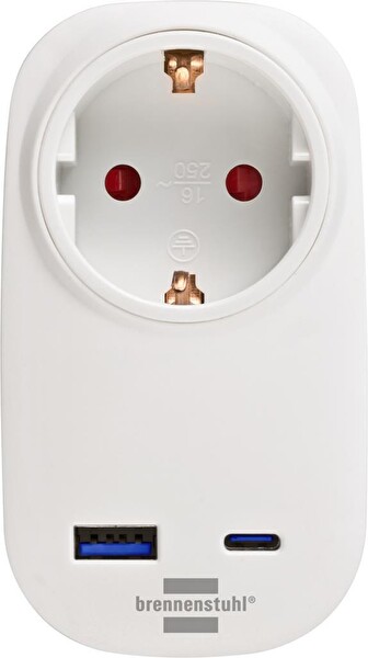 Brennenstuhl Premium Serisi Tek Soketli 20W Hızlı Şarj Özellikli 1 Type-C - 1 USB' li Şarj Korumalı Priz