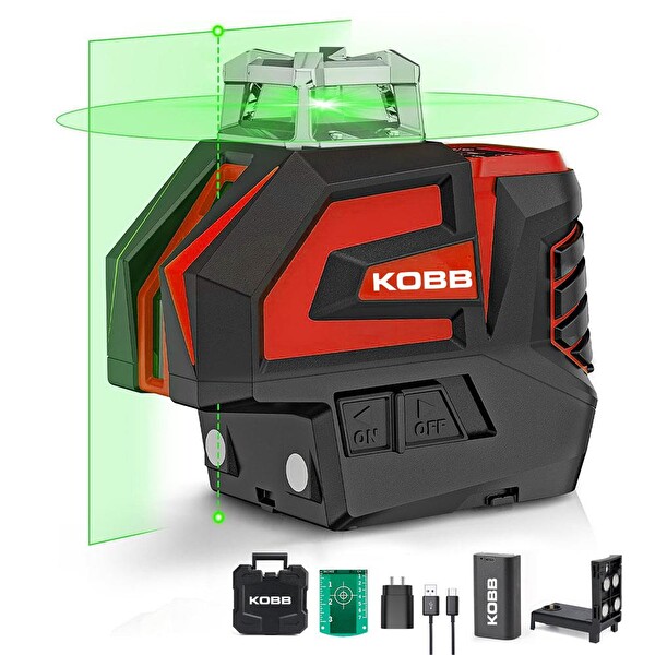 Kobb KBL32G Profesyonel Li-ion Yatay 360° ve Dikey Otomatik Hizalamalı Yeşil Nokta Şakül ve Yeşil Çapraz Çizgi Lazer